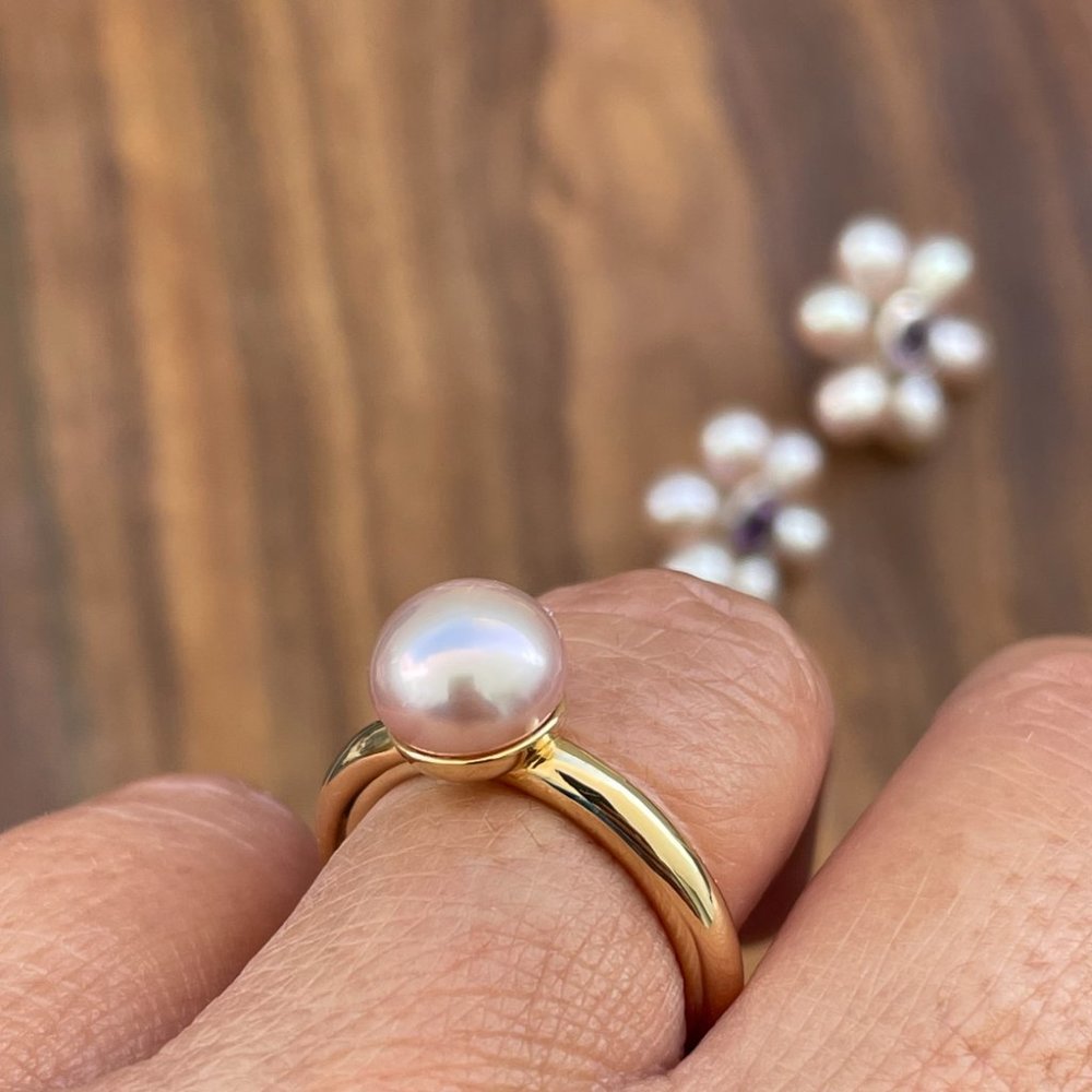 Tiffany & Co Iridesse Solid Gold 18K Pink Pearl Ring size 6 in mint condition - Picture 2 of 10
